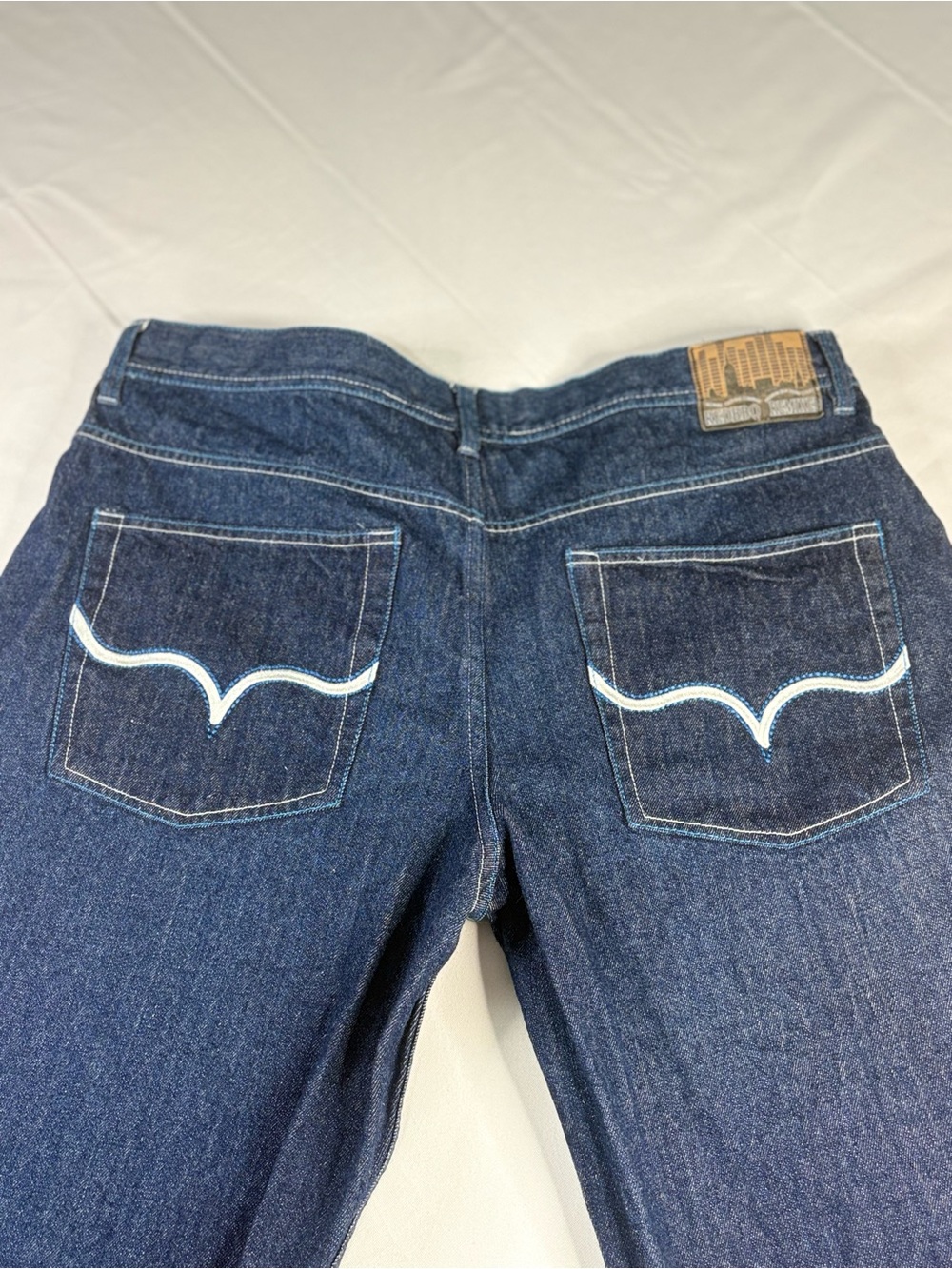 Y2K 2000s style Remixed Embroidered Dark Blue Jeans | $36.99